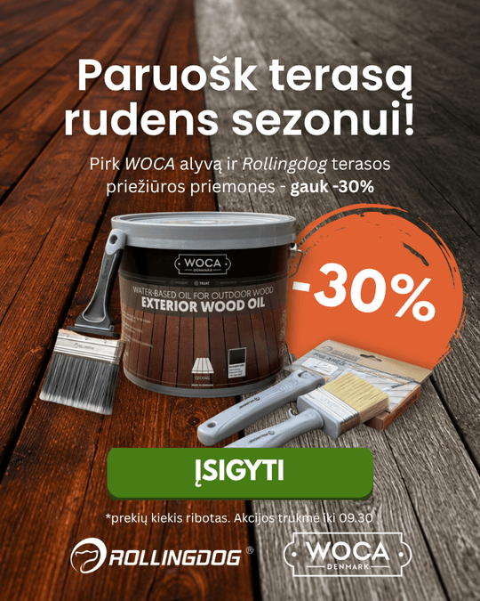Woca alyva ir rollingdog produktai ant terasos